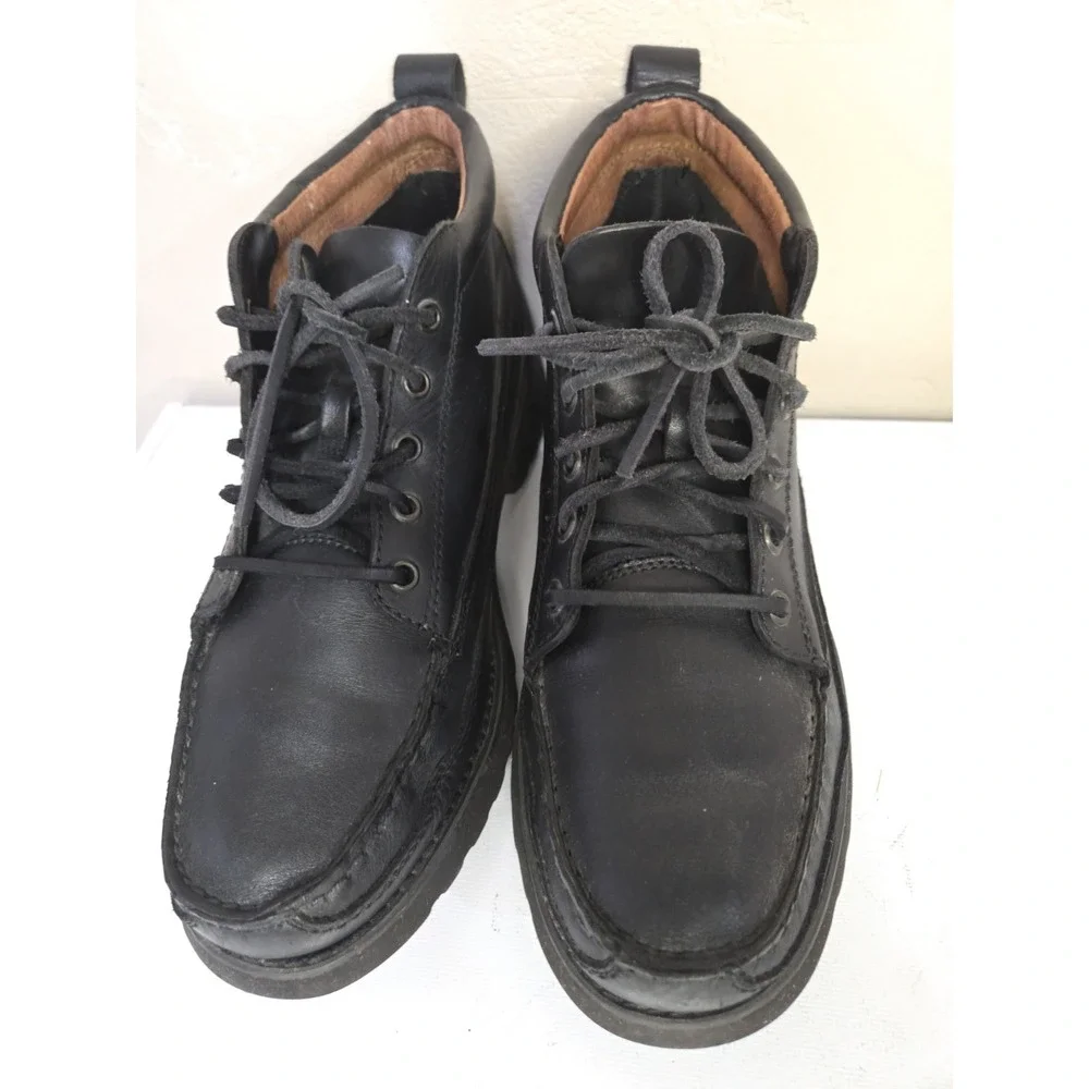 Rockport Mens Black Leather Boots Vibram Moc Toe Ankle Hikers Gorpcore Sz 9.5